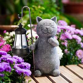 Yeomoo Katze Gartenfiguren für Außen mit Solar