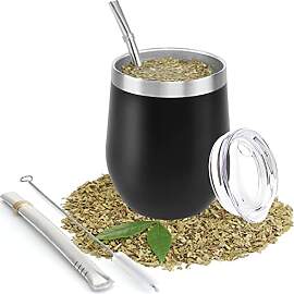 Yerba Mate Gourd Set mit zwei Bombillas 8oz