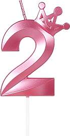 Yiran Geburtstagskerze Zahlen 2, 8cm Rosa
