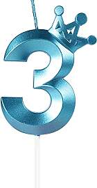 Yiran Geburtstagskerze Zahlen 3, 8cm Blau Mit
