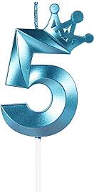 Yiran Geburtstagskerze Zahlen 5, 8cm Blau