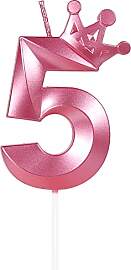 Yiran Geburtstagskerze Zahlen 5, 8cm Rosa Mit