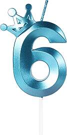 Yiran Geburtstagskerze Zahlen 6, 8cm Blau