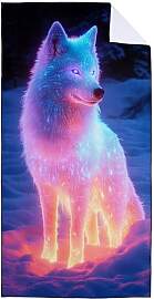 YISUMEI Neon Wolf Strandtuch, Mikrofaser XXL