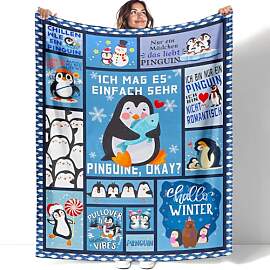 YISUMEI Pinguin Kuscheldecke 125x150cm, Niedliches 
