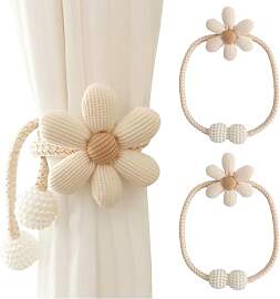 Yoljun 2er Beige Blumen Vorhangbinder, Raffhalter