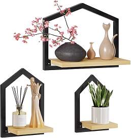 Yorbay Set mit 3 Wandregalen Holz: Modern Wanddeko 