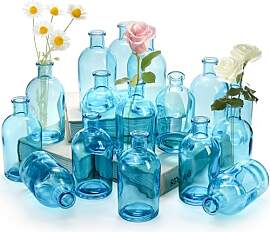 Youeon Blaue Knospenvasen aus Glas, kleine