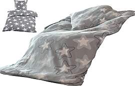 YOUNG DA – Fleece Bettwäsche Sterne Grau Weiß, 