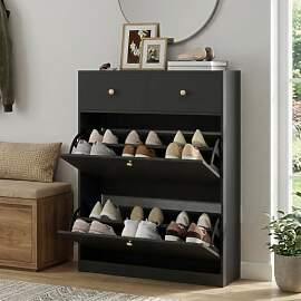 YOURLITE Schuhschrank mit 2 Klappen,Schwarz