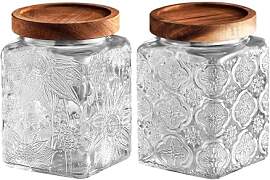 YOUSIS Vorratsdose Glas mit Holzdeckel, 2er Pack