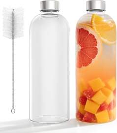 YRHome 2 Stück Trinkflasche aus Glas 1l