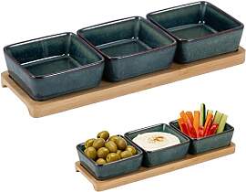 YuLiMirich 3 * Dipschalen Set mit Brett Holz,