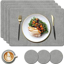 YUNJUER Tischsets aus Leder und runde Untersetzer, 