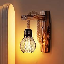 YUNYODA Holz Wandleuchte Innen, E27 LED Hanfseil