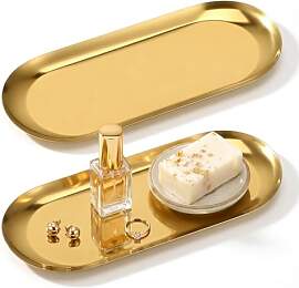 Yuomeaz Tablett Gold 2 Stück, 22 cm DekoTablett,