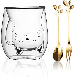 Yuragim Doppelwandige Gläser Tasse, Süße Katze
