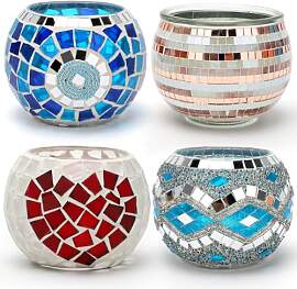 Yuragim Teelichthalter Mosaik, 4 Stück Glas