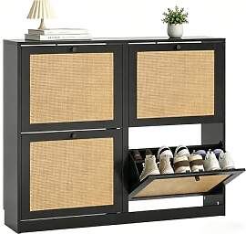 Yvsevnr Rattan Schuhschrank mit 4 Klappen,