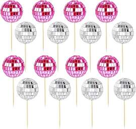 YYTOL Mini Discokugel Cake Topper 16 Stück