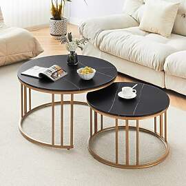 ZBAOLTO Couchtisch Rund 2er Set, Kaffeetische Holz 