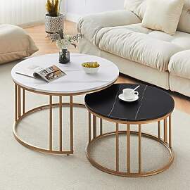 ZBAOLTO Couchtisch Rund 2er Set, Kaffeetische Holz 