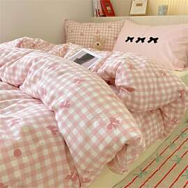 ZBOOM Bettwäsche 140x200cm 2 Teilig Rosa Kariert