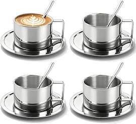 ZENFUN 4 Stück 200 ml Edelstahl-Kaffeebecher-Set, 