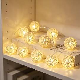 ZingBox Rattan-Kugel-Lichterkette, 1,5 Meter Lang, 