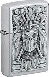 Zippo Sturmfeuerzeug - Indian Skull, Satin Chrome, 