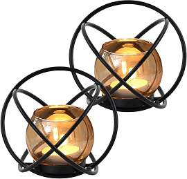 Ziyonix Kerzenständer Schwarz Metall 2er Set,
