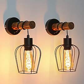 ZMH 2ER Retro Wandleuchte Holz Innen Wandlampe 1