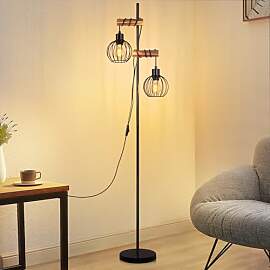 ZMH Stehlampe Schwarz Stehleuchte Wohnzimmer Holz