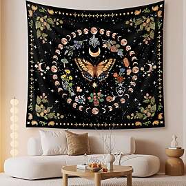Zodight Gelb Schmetterling Wandteppiche Mondphasen 