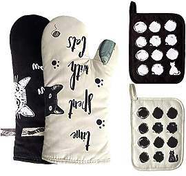 ZORR 4er Set Ofenhandschuhe und Topflappen Set