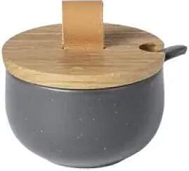 Zuckerbehälter mit Holzdeckel und Löffel