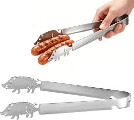 Zueyen Edelstahl Bratwurstzange mit Schwein Motiv, 