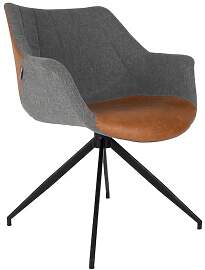 Zuiver Sessel aus braunem Leder und grauem Stoff,