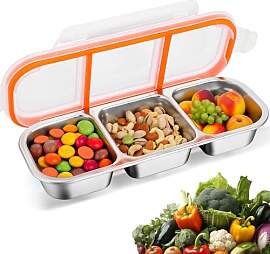ZUPAPJO Snackbox mit 3 Fächern, Edelstahl