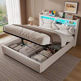 ZUUYEE Polsterbett Doppelbett 140x200 cm mit LED,