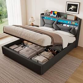 ZUUYEE Polsterbett Doppelbett 140x200 cm mit LED,
