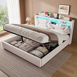 ZUUYEE Polsterbett Doppelbett 160x200 cm mit LED,