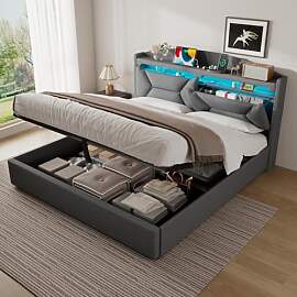ZUUYEE Polsterbett Doppelbett 160x200 cm mit LED,