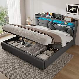 ZUUYEE Polsterbett Doppelbett 180x200 cm mit LED,
