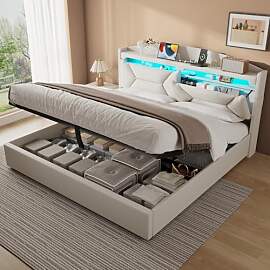 ZUUYEE Polsterbett Doppelbett 180x200 cm mit LED,