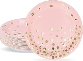 ZVK Pappteller, Rosa mit Goldfolie, 50 Stück,