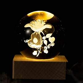 ZVO 3D Kristallkugel Nachtlicht, 3D Rose LED