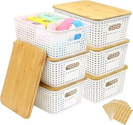 ZYNERY 6er-Set Aufbewahrungsbox mit Bambus Deckel, 