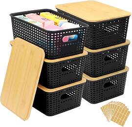 ZYNERY 6er-Set Aufbewahrungsbox mit Bambus Deckel, 